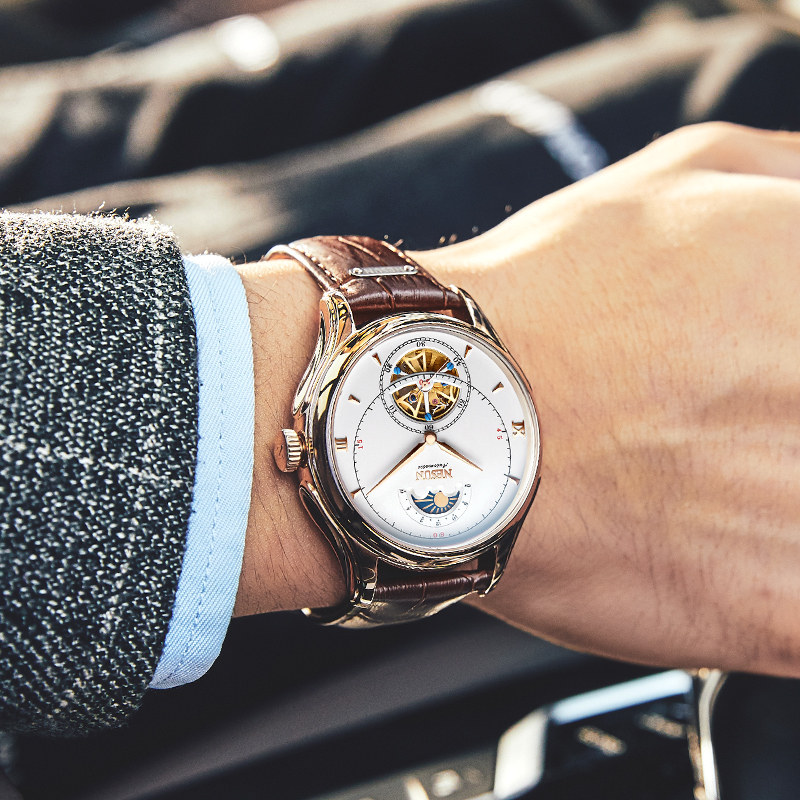 尼尚男士全自动时尚防水镂空机械表 nesun尼尚国产腕表