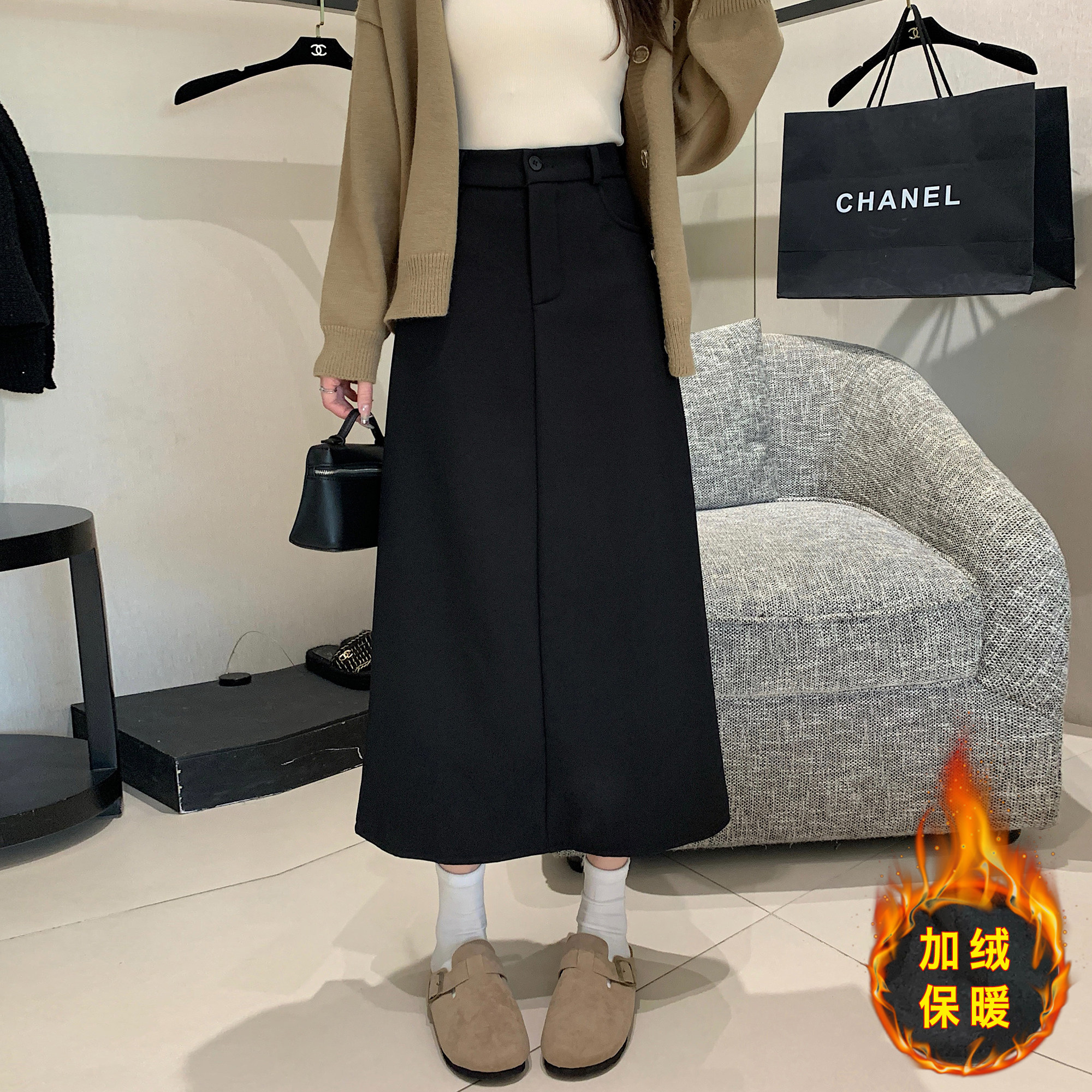 小吉家大码女装秋冬加厚西装后开叉裙子胖mm复古设计感中长半身裙,淘宝优惠券,粉丝福利购,淘宝优惠卷