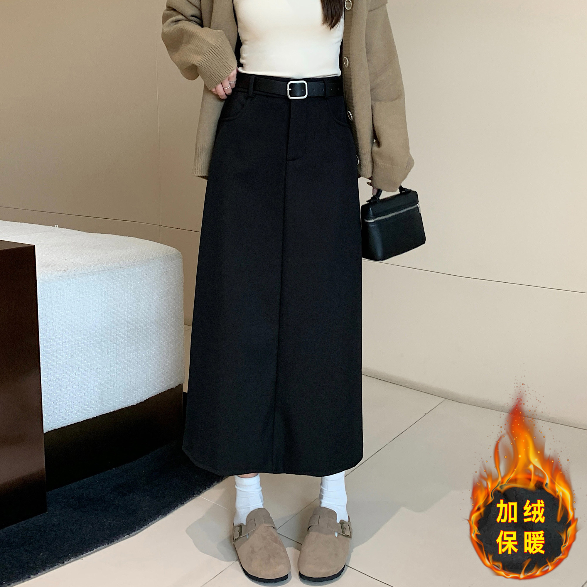 小吉家大码女装秋冬加厚西装后开叉裙子胖mm复古设计感中长半身裙,淘宝优惠券,粉丝福利购,淘宝优惠卷