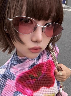 欧美小辣妹时髦y2k粉红色墨镜女潮金属质感超轻辣妹老钱风太阳镜