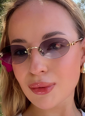 夏季无框椭圆个性太阳镜欧美跨境ins网红防晒墨镜高级感太阳眼镜