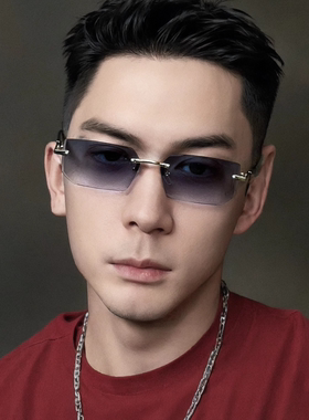 欧美潮流无框切边太阳镜方形金属质感墨镜防紫外线跨境ins太阳镜