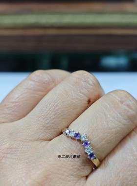 英国Vintage珠宝谢菲尔德产9K黄金镶嵌天然紫水晶钻石设计款戒指
