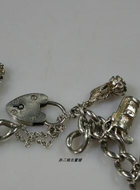 英国古董珠宝纯银镶嵌红碧玺手链