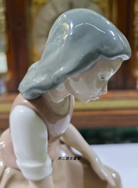 西班牙原产Nao By Lladro雅致瓷偶女孩和天鹅家居装饰摆件1980年