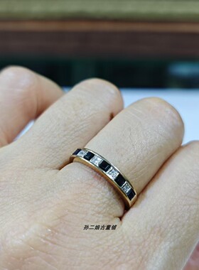 英国Vintage珠宝伦敦产9K黄金镶嵌天然蓝宝石钻石设计款戒指中古