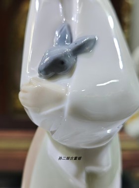 西班牙原产Nao by Lladro雅致瓷偶女孩和小兔家居装饰摆件中古