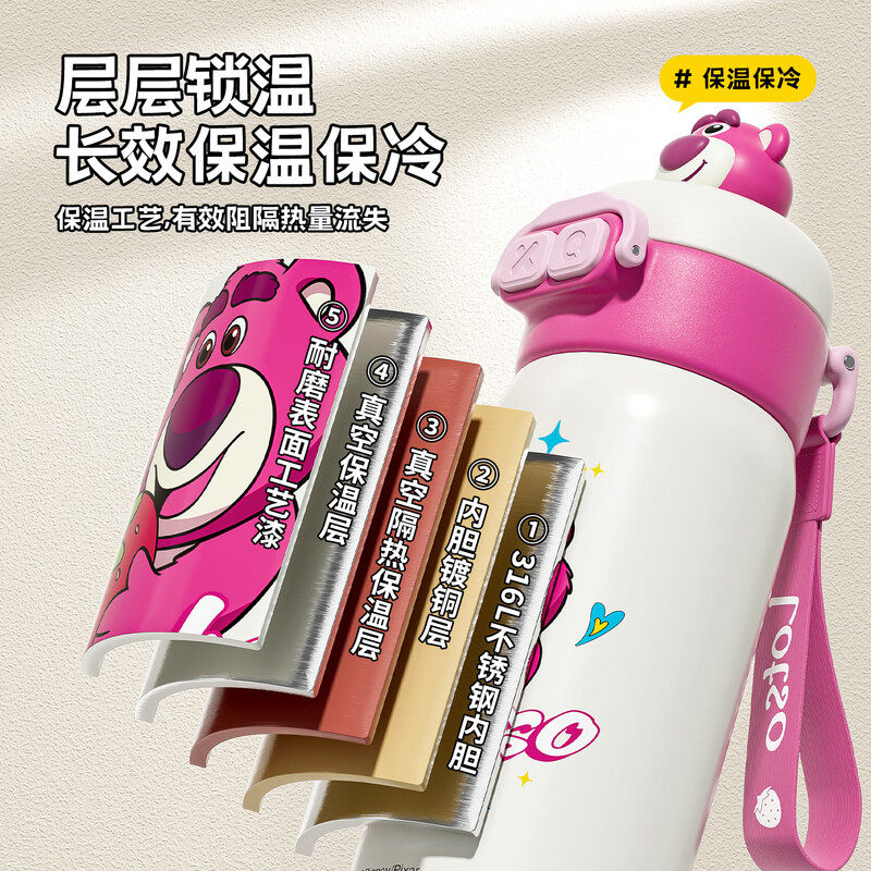 迪士尼儿童保温杯女草莓熊不锈钢学生直饮便携水壶吸管杯保温杯,淘宝优惠券,粉丝福利购,淘宝优惠卷