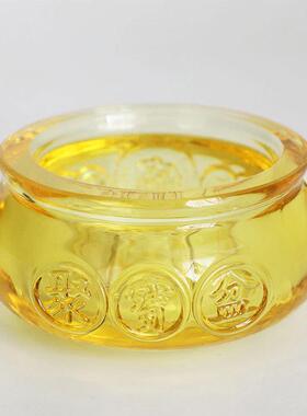 五彩水晶聚宝盆黄水晶摆件招财聚财装饰琉璃工艺品工厂直销