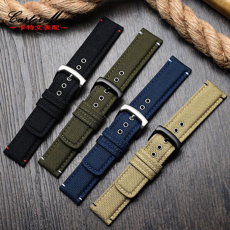 防水帆布尼龙适配西铁城光动能表带 carterman卡特文配件