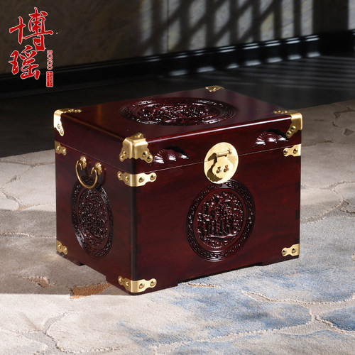 香樟木箱子实木婚嫁箱雕花双喜嫁妆箱收纳箱陪嫁结婚仿古字画收藏 - 图3