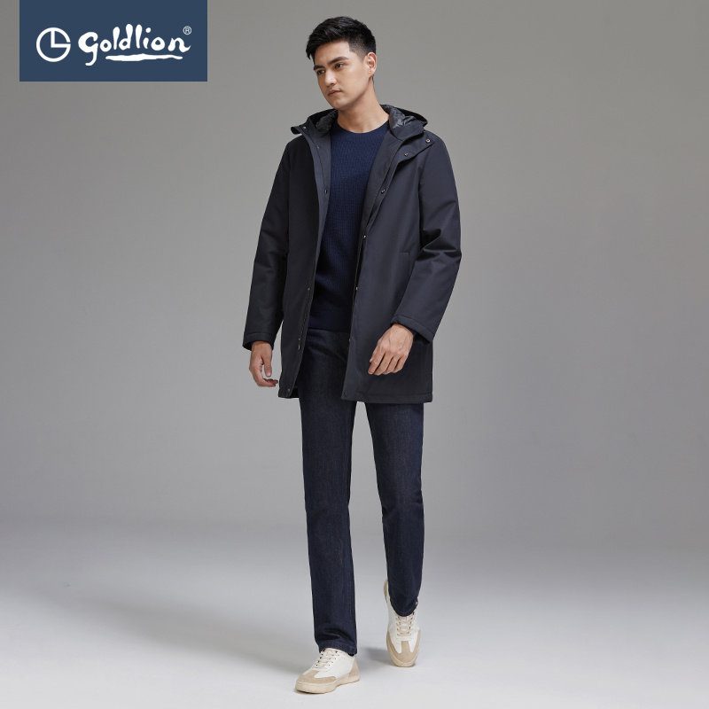 金利来秋冬新款男士羽绒服白鹅绒立领连帽中长款时尚百搭商务外套