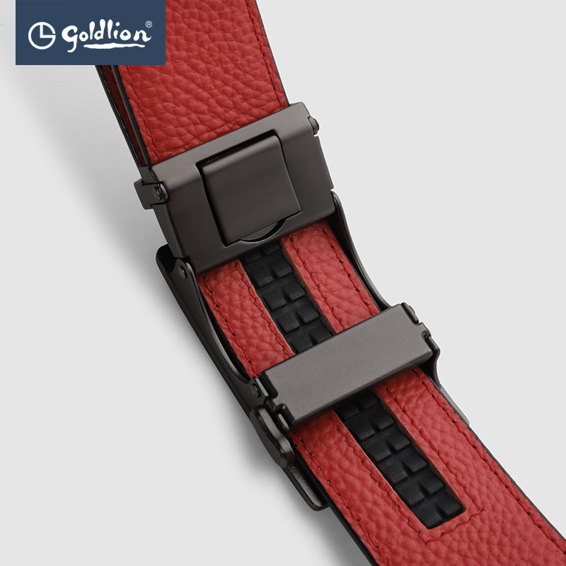 金利来真皮新款红腰带自动扣男皮带 金利来腰带/皮带/腰链