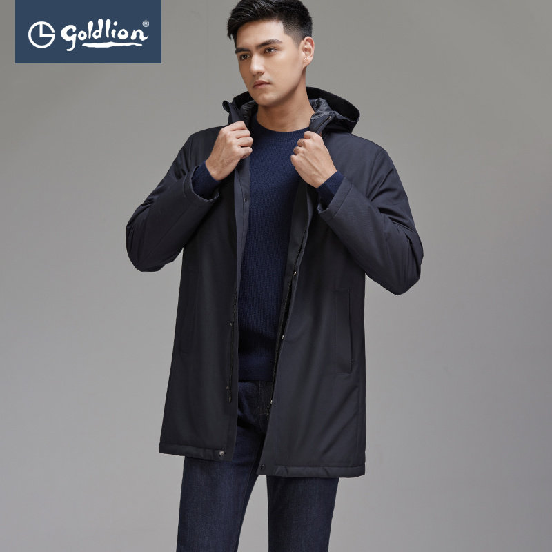 金利来秋冬新款男士羽绒服白鹅绒立领连帽中长款时尚百搭商务外套