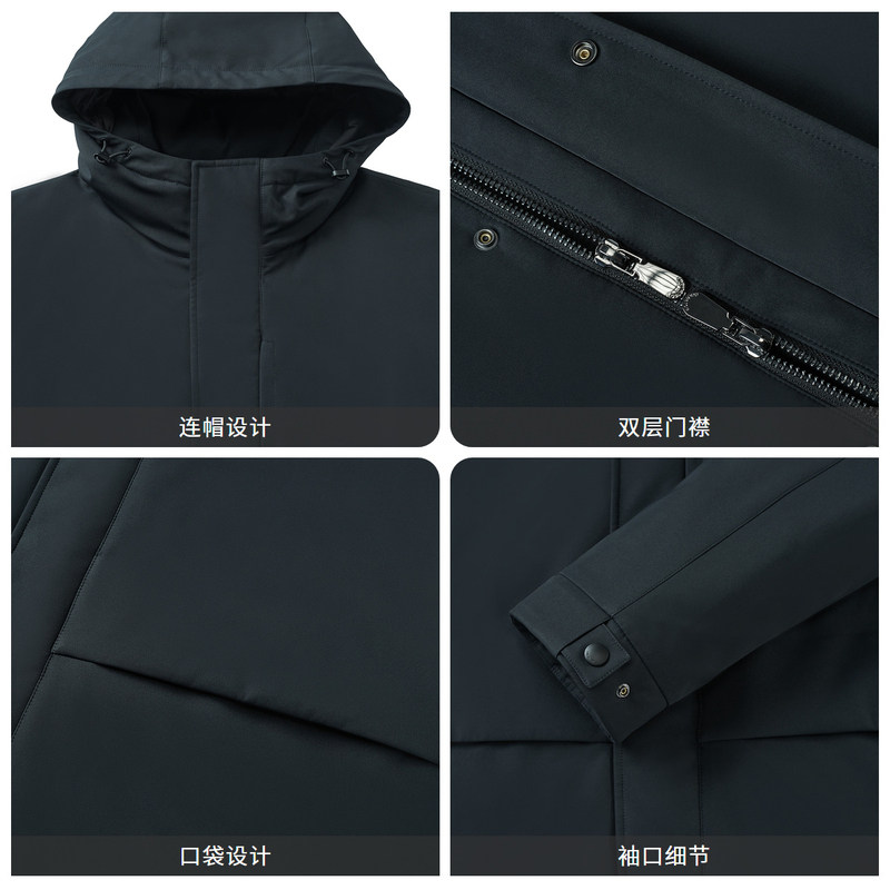 【白鹅绒】金利来2025秋冬新款男士羽绒服三防中长款连帽加厚外套