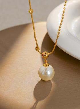好饰新款珍珠吊坠项链女轻奢高级感百搭锁骨链小众设计毛衣链饰品