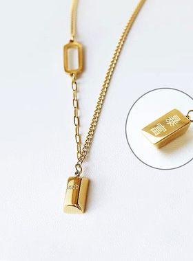好饰暴富小金砖吊坠项链女好运Gold金条锁骨金色方块套链新款热销