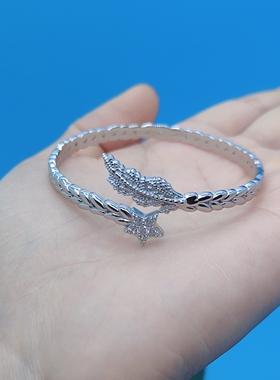 军旅通体银实心手镯微镶钻五星雕刻麦穗开口手链军恋情侣朋友礼物