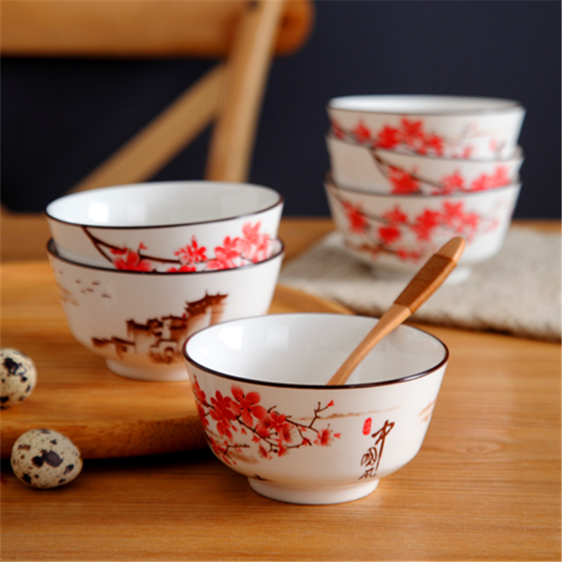 釉下彩陶瓷碗4.5英寸-5英寸家用米饭碗面碗餐具套装创意安全健康