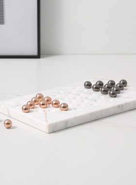 跳棋现代简约创意大理石棋盘金属棋子客厅摆件样板房茶几软装饰品