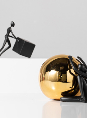 抱球人创意摆件样板间客厅装饰品轻奢风客厅电视柜酒柜黑金色摆设