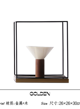 现代简约博古架装饰摆件创意新中式金属几何客厅玄关样板房间摆设