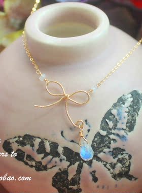 14k包金蓝月光石蝴蝶项链定制