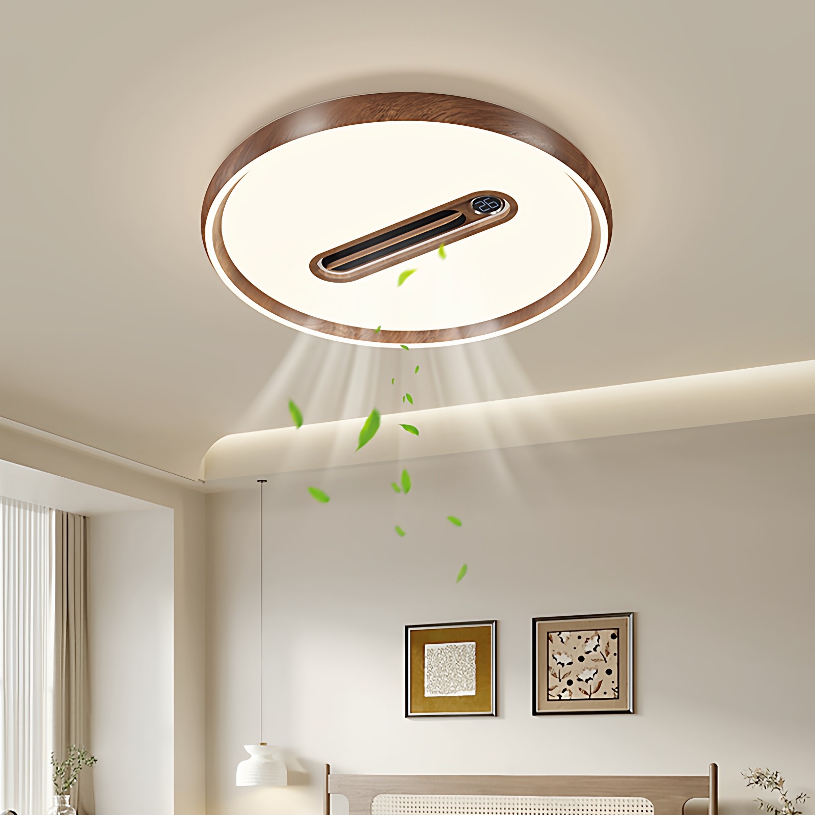 无叶风扇灯2025年新款胡桃木色现代简约大气全光谱护眼隐形吊扇灯,淘宝优惠券,粉丝福利购,淘宝优惠卷