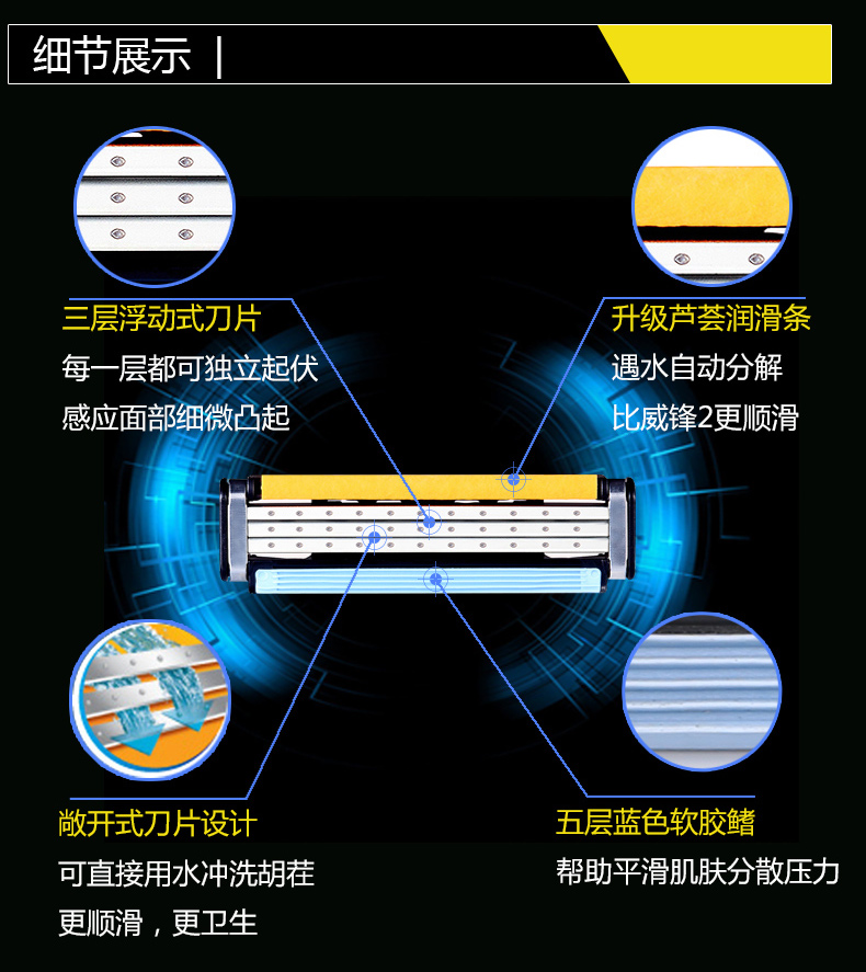 Gillette/吉列威锋3层剃须刀头手动刮胡刀片不含刀架不通用锋速3 - 图2