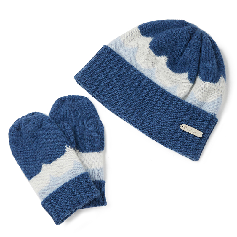 清仓259拍下改价秋冬季厚款中小儿童纯山羊绒针织帽子手套两件套