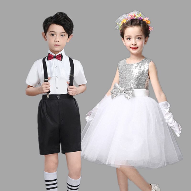 六一儿童演出公主裙男女童白色蓬蓬纱裙幼儿园舞蹈大合唱表演服装 - 图1