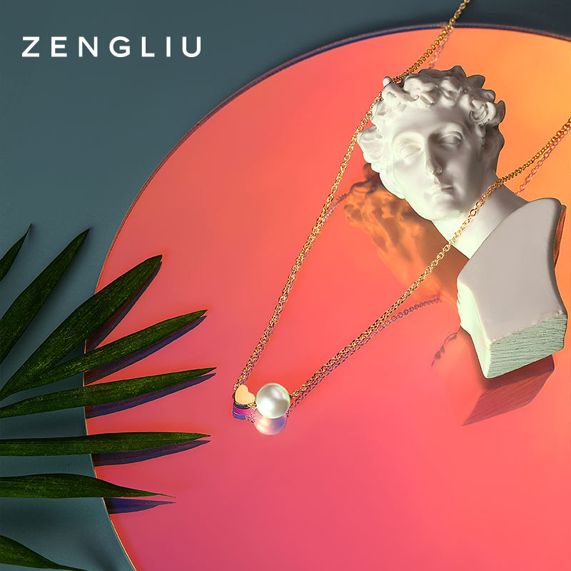 ZEGL人造珍珠项链女轻奢小众设计高级感爱心金色春夏毛衣锁骨颈链 - 图0