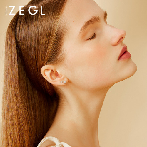 ZEGL真柳999纯银耳钉女新款简约独特养耳洞耳饰睡觉免摘银饰耳环 - 图0