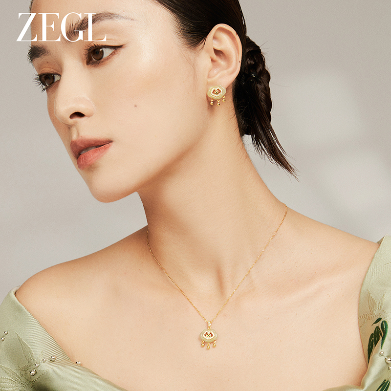 ZEGL设计师925银母亲节礼物和田玉耳环女2024新款新中式耳钉耳饰