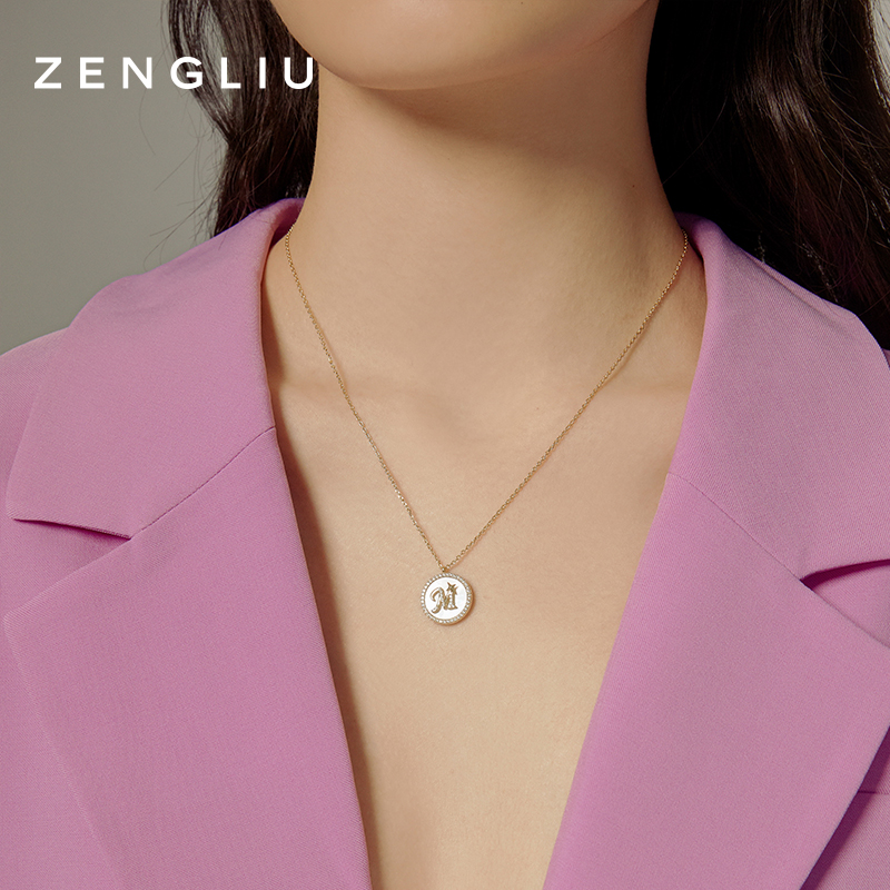 圆牌吊坠装饰 ins 纯银小众锁骨链 925 项链女 H 设计师字母轻奢 ZENGLIU 圆牌吊坠装饰 ins 纯银小众锁骨链 925 项链女 H 设计师字母轻奢 ZENGLIU