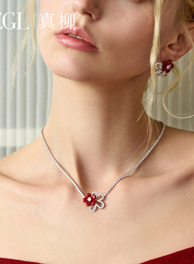 ZEGL红色花朵项链女高级感锁骨链