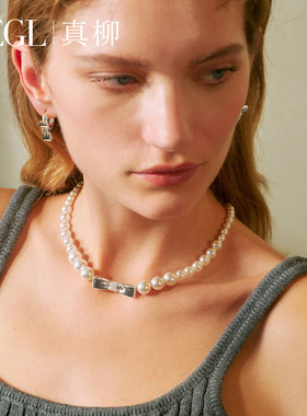 人造珍珠项链锁骨链闪锆蝴蝶颈链