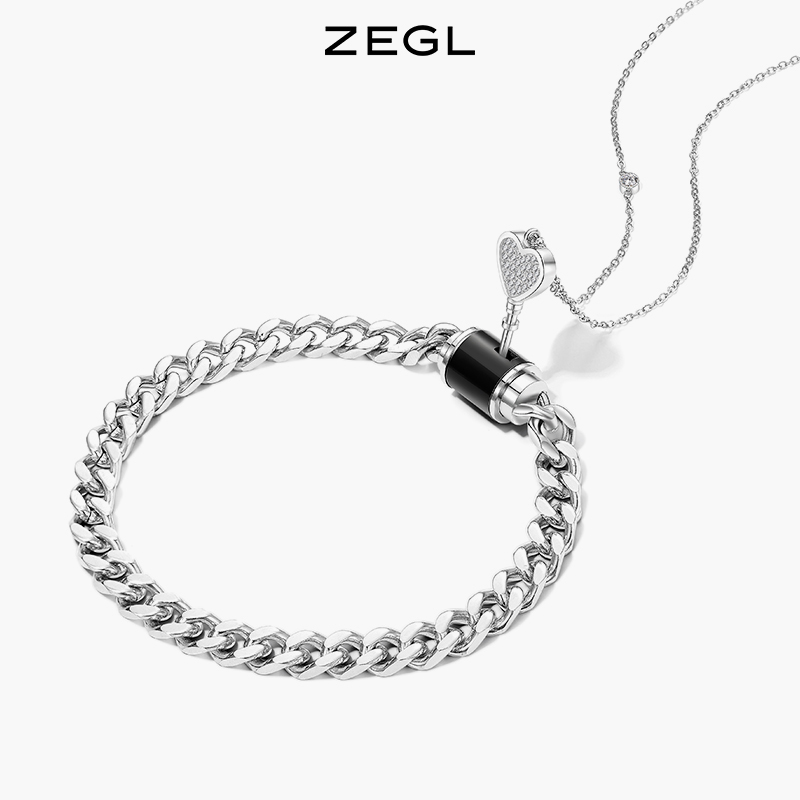 ZEGL一锁定情小情锁情侣手链项链送女友一对款小众生日礼物送男友-图2