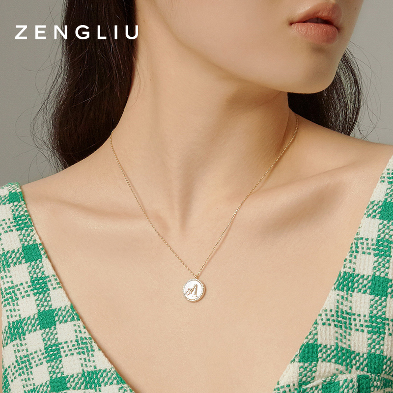 圆牌吊坠装饰 ins 纯银小众锁骨链 925 项链女 H 设计师字母轻奢 ZENGLIU 圆牌吊坠装饰 ins 纯银小众锁骨链 925 项链女 H 设计师字母轻奢 ZENGLIU
