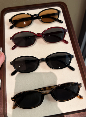 复古椭圆框猫眼墨镜女红色太阳眼镜高级感防紫外线遮阳镜2026年款