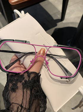 韩版复古大框方形一体黄色墨镜女街拍时尚太阳镜黑色网红素颜眼镜