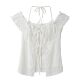 Korean chic summer lace floral fake two-piece halter neck short strap top women's design short-sleeved lace shirt