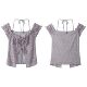 Korean chic summer lace floral fake two-piece halter neck short strap top women's design short-sleeved lace shirt