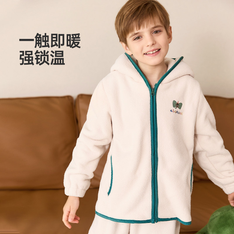 千线艺【轻暖小绵羊绒】儿童睡衣冬加厚连帽保暖12岁男女童家居服,淘宝优惠券,粉丝福利购,淘宝优惠卷
