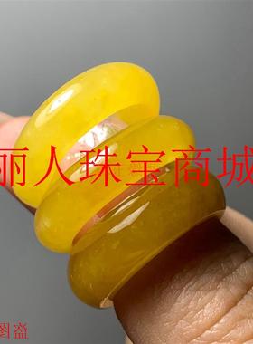 翡翠色黄翡玉戒指糯冰种男女款素圈戒指冰种飘花玉石指环男女礼物