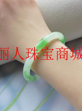 精选新疆和田玉冰透翠青美人条玉镯圆条白底青玉石镯子高级感女款