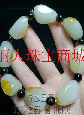 精选新疆白玉手链羊脂级洒金皮原石随形手链手串男女同款送亲友礼