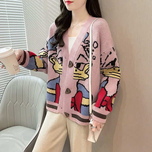 Весенний осенний мультяшный кардиган, дизайнерский лонгслив, свитер, куртка, V-образный вырез