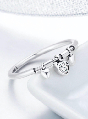 925纯银戒指小吊心镶钻戒指