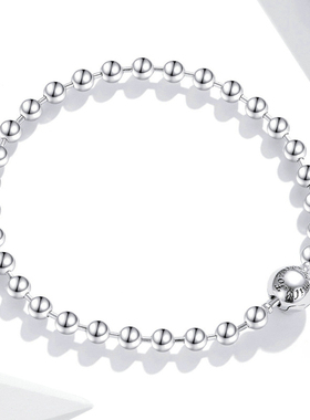 新款s925纯银圆珠手链男女 欧美简约风镀白金手饰品